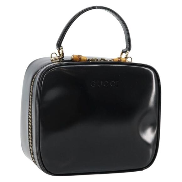 GUCCI Bamboo Hand Bag Enamel Black Gold 000 3270 000 3270 - Picture 1 of 12